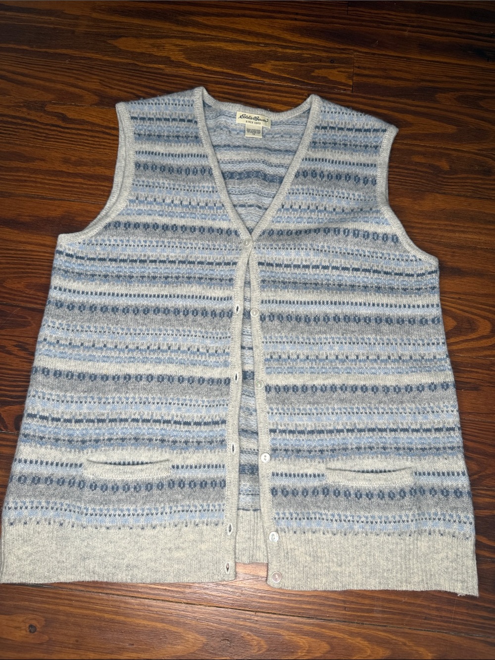 Eddie Bauer Light Blue & Navy Fair Isle Knit Vest